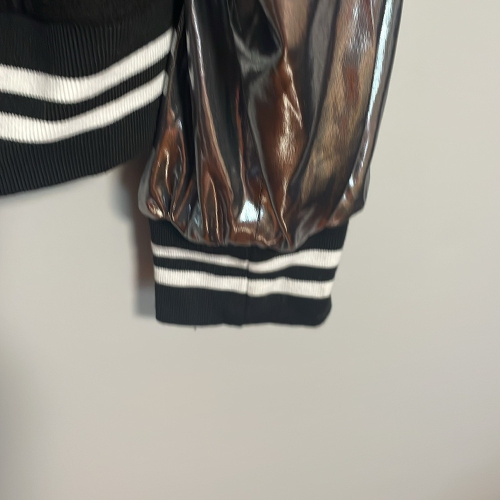 Cider Black Bomber Jacket With Silver Metallic Sleeves View 5